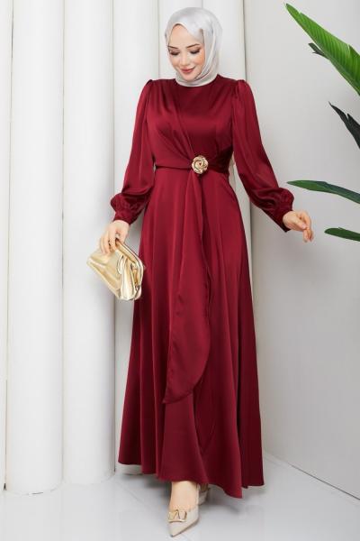 Aliye tesettür Elbise  Bordo