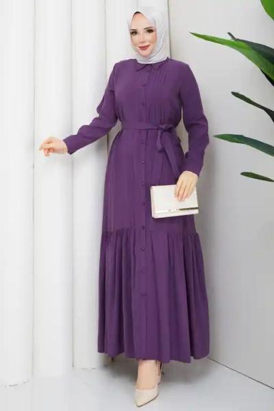 Aşkın tesettür elbise Mor