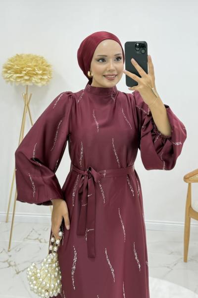 Billur elbise Bordo