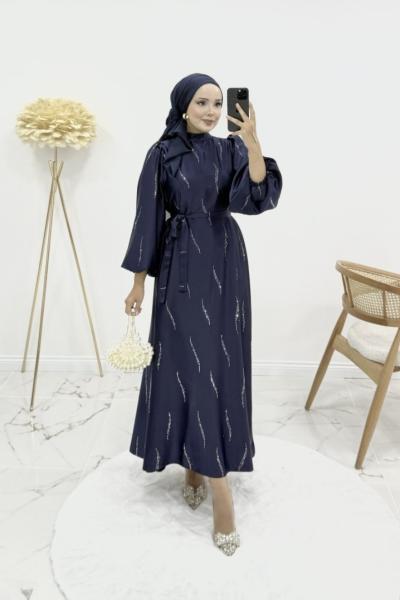 Billur elbise Lacivert