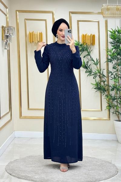 Boydan taşlı abiye elbise  Lacivert