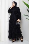 Burçin  kat kat tesettür elbise  Siyah