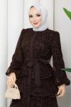 Burçin  kat kat tesettür elbise  Kahverengi