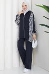 Çizgi şerit tesettür takım  Siyah