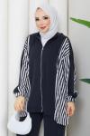 Çizgi şerit tesettür takım  Siyah