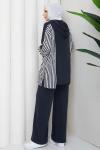 Çizgi şerit tesettür takım  Siyah