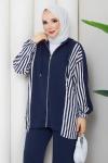 Çizgi şerit tesettür takım  Lacivert