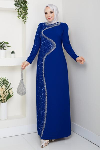 Dicle  abiye elbise  Saks Mavisi