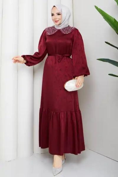 Ebrar tesettür elbise  Bordo