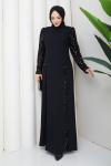 Eyşan abiye tesettür elbise  Siyah