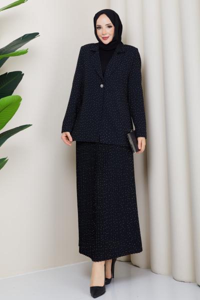 Fatma tesettür etekli takım  Siyah