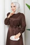 Gökçe tesettür elbise  Kahverengi
