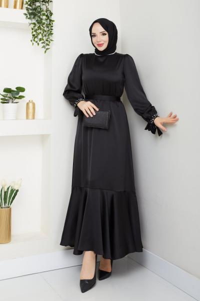 İntizar saten elbise Siyah