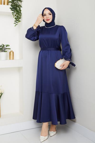 İntizar saten elbise Lacivert