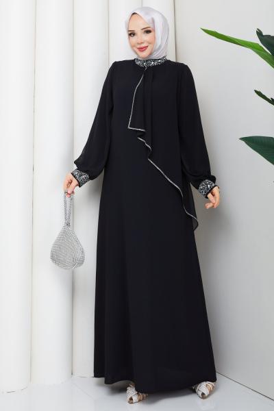 İpek tesettür abiye elbise  Siyah