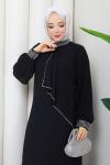 İpek tesettür abiye elbise  Siyah