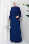 İpek tesettür abiye elbise  Saks Mavisi