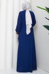 İpek tesettür abiye elbise  Saks Mavisi