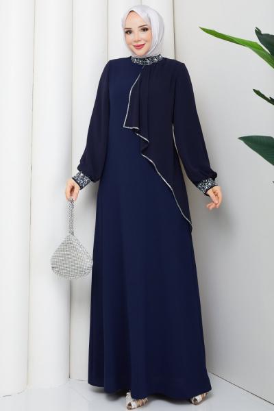 İpek tesettür abiye elbise  Lacivert