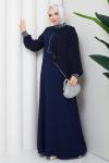 İpek tesettür abiye elbise  Lacivert