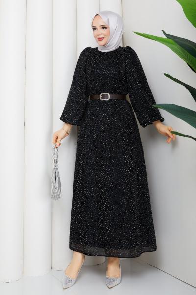 Kemerli tesettür elbise  Siyah