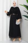 Kemerli tesettür elbise  Siyah