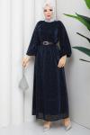 Kemerli tesettür elbise  Lacivert