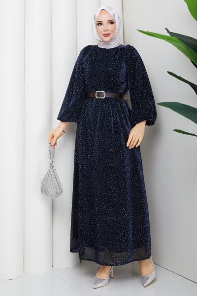 Kemerli tesettür elbise  Lacivert