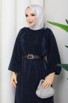Kemerli tesettür elbise  Lacivert