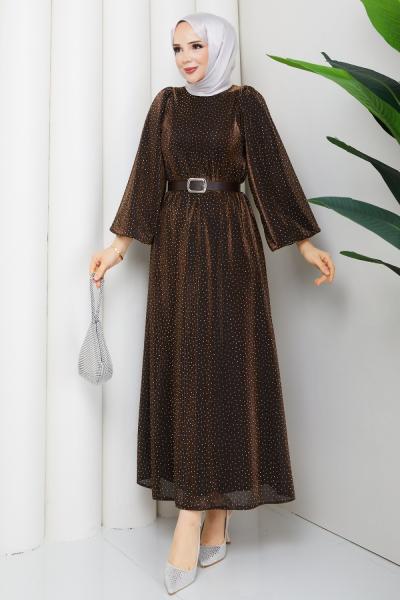 Kemerli tesettür elbise  Kahverengi
