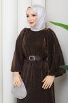 Kemerli tesettür elbise  Kahverengi