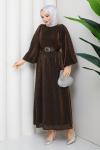 Kemerli tesettür elbise  Kahverengi