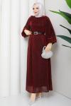 Kemerli tesettür elbise  Kırmızı