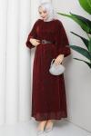 Kemerli tesettür elbise  Kırmızı