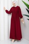 Krep tesettür elbise  Bordo