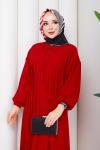 Krep tesettür elbise  Kırmızı