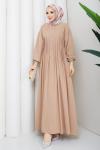 Krep tesettür elbise  Krem
