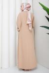 Krep tesettür elbise  Krem
