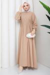 Krep tesettür elbise  Krem
