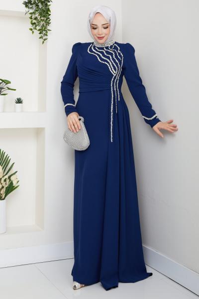 Leman elbise Saks Mavisi