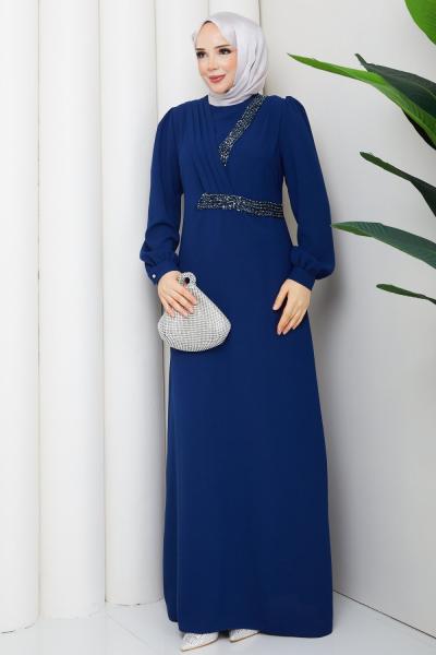 Minel abiye elbise  Saks Mavisi