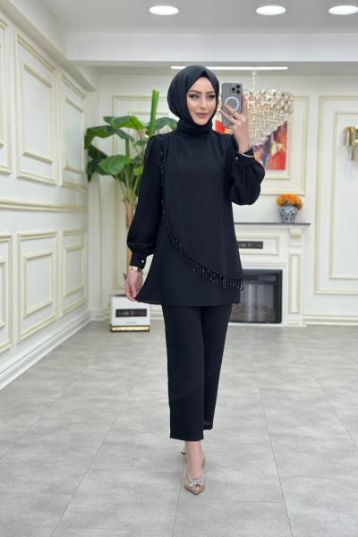 NARİN PANTOLONLU TAKIM Siyah Zambak