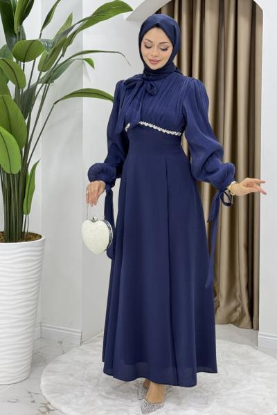 Nevin tesettür abiye elbise Lacivert