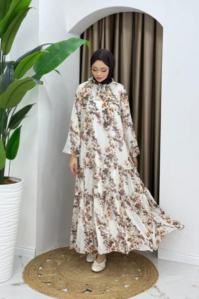 Nil Kemerli şifon elbise Kahverengi