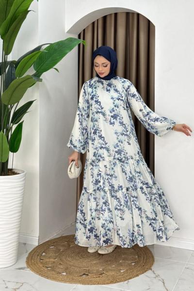 Nil Kemerli şifon elbise Mavi