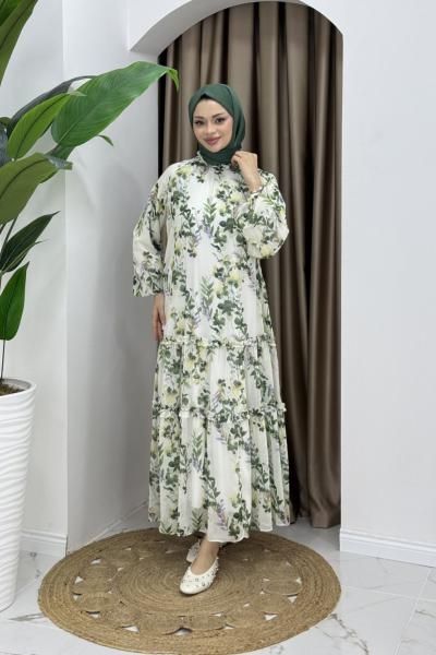 Nil Kemerli şifon elbise Yeşil