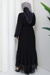 Piliseli  şifon tesettür elbise  Siyah