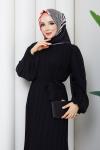 Piliseli  şifon tesettür elbise  Siyah