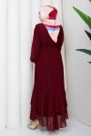 Piliseli şifon tesettür elbise  Bordo