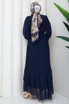 Piliseli şifon tesettür elbise  Lacivert